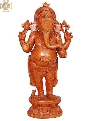 29" Wooden Standing Lord Ganesha