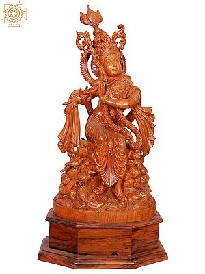 28" Teakwood Lord Krishna Sculpture