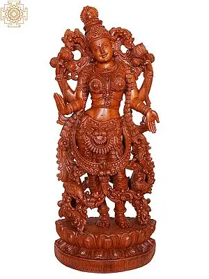 Large Wooden Goddess Lakshmi Figurine | Elegant Home Decor & Spiritual Statue