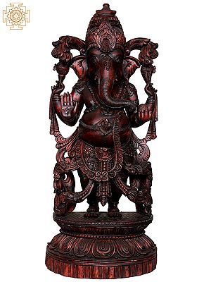 32" Large Wooden Standing Lord Ganesha