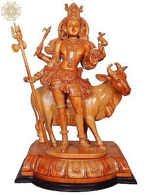 27" Wooden Lord Pashupatinath with Kirtimukha