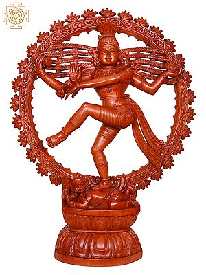 31" Large Wooden Dancing Lord Shiva with Kirtimukha