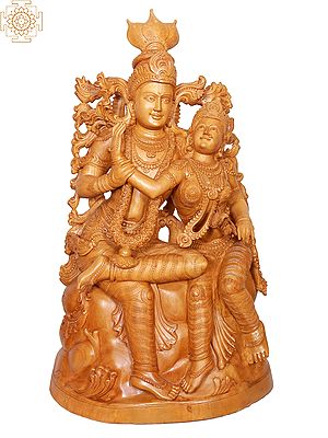 39"  Large Wooden Sitting Radha Krishna