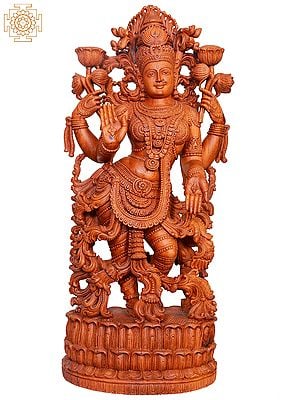 Large Wooden Standing Devi Lakshmi