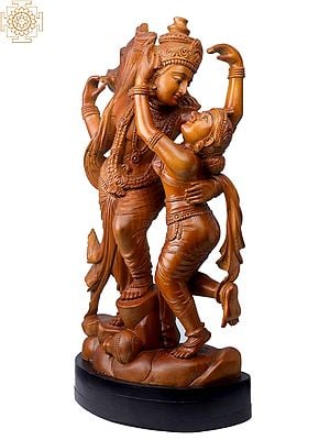 27" Wooden Dancing Lord Krishna with Radha