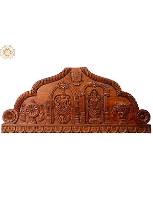 27" Wooden Lord Tirupati Balaji with Goddess Lakshmi Wall Panel