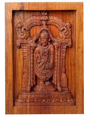 14" Wooden Shri Tirupati Balaji Wall Panel