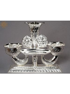 10" Silver Ganesha Lakshmi Tikadani from Nepal