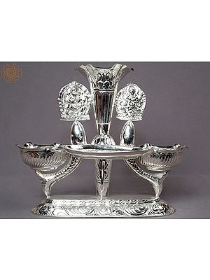 10" Silver Lakshmi Ganesha Tikadani from Nepal