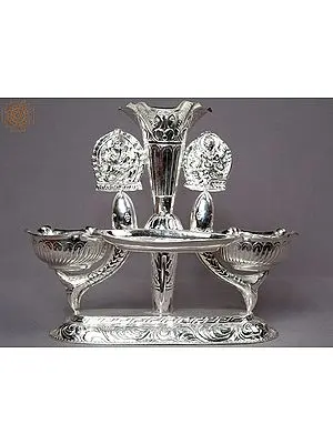 10" Silver Lakshmi Ganesha Tikadani from Nepal