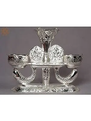 9" Silver Ganesha-Lakshmi Tikadani from Nepal