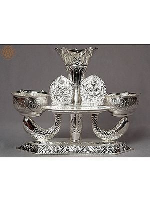 9" Silver Lakshmi-Ganesha Tikadani from Nepal