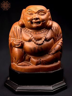 11" Wooden Seated Laughing Buddha
