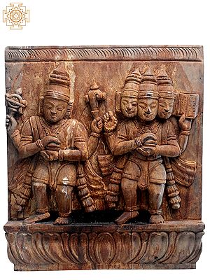 14" Wooden Standing Lord Vishnu with Brahma