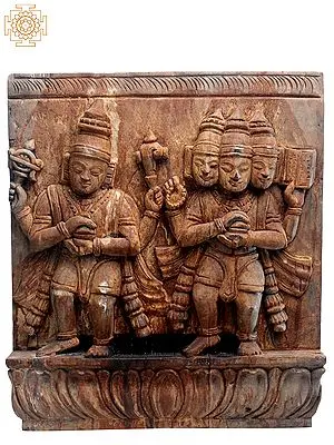 14" Wooden Standing Lord Vishnu with Brahma