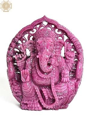 4" Small Size Lord Ganesha Idol Carved in Ruby Gemstone