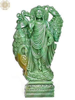 23" Standing Buddha Statue Carved in Green Aventurine Gemstone
