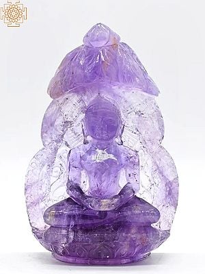 6" Small Lord Buddha Statue Carved in Amethyst Gemstone