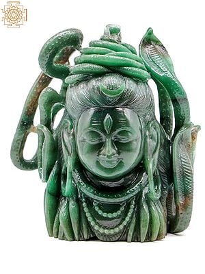 10" Lord Shiva Head Beautifully Carved in Jade Aventurine Gemstone