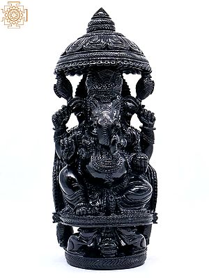 14" Lord Ganesha Carved in Black Obsidian Gemstone