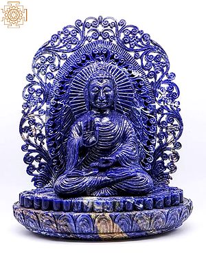 17" Lord Buddha Carved in Lapis Lazuli Gemstone