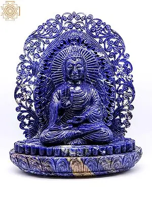 17" Lord Buddha Carved in Lapis Lazuli Gemstone