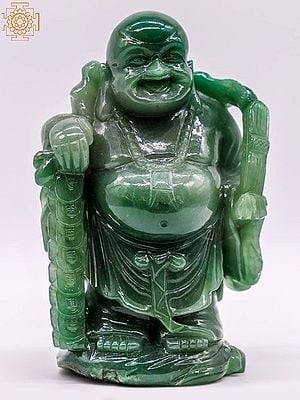 7" Laughing Buddha Carved in Jade Gemstone