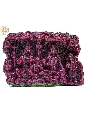 5" Lord Shiva Parivar Carved in Ruby Gemstone