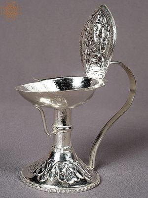 5" Silver Handheld Ganesha Aarti Diya