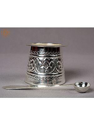 2" Small Traditional Designer Silver Panch Patra