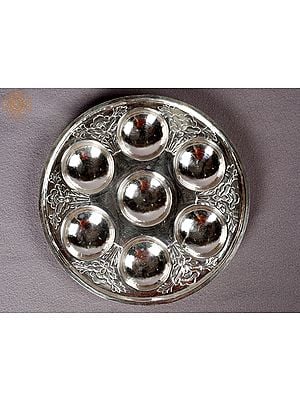 Silver carved Puja Thali (Saptapala) from Nepal