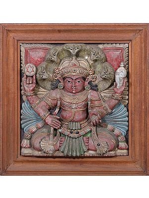 Lord Vishnu Wooden Square Wall Panel