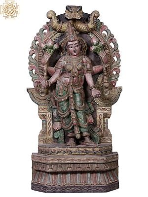 28" Wooden Standing Goddess Lakshmi with Kirtimukha