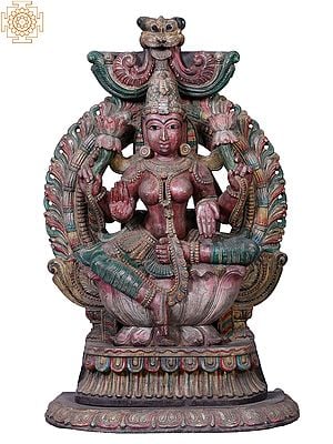 30" Wooden Goddess Lakshmi with Kirtimukha