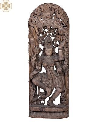 42" Large Wooden Six Hands Goddess Parvati Dancing