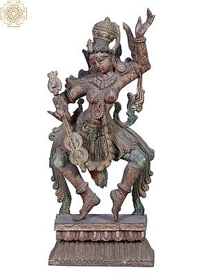 30" Large Wooden Dancing Lady with Musical Instrument