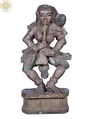 26" Wooden Musical Lady Playing Shehnai