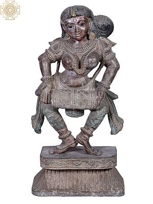 24" Wooden Musical Lady Playing Dholak