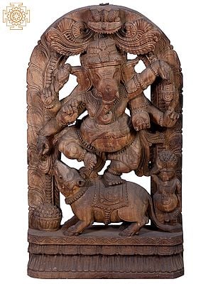 26" Wooden Dancing Ganesha on Rat