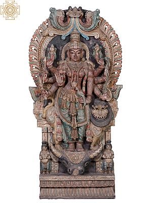 48" Large Wooden Eight Hands Goddess Durga with Kirtimukha