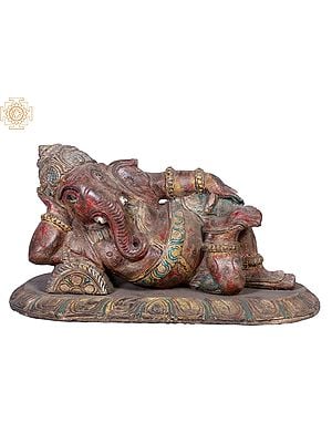 15" Wooden Lord Ganesha Relaxing on his Asan