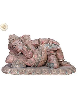 21" Wooden Sleeping Lord Ganesha