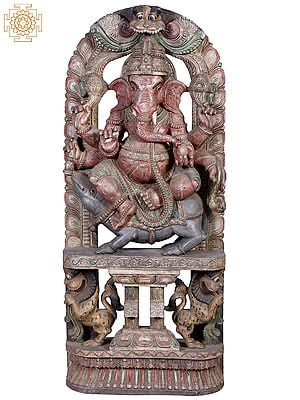 42" Wooden Lord Ganesha Seated on Mushak