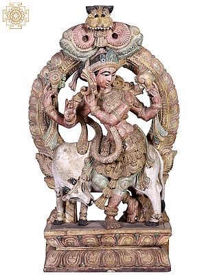 36" Wooden Standing Shri Krishna With Kirtimukha