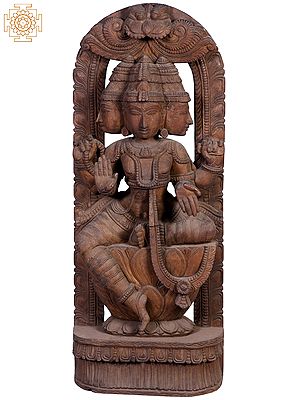 36"  Large Wooden Sitting Bhagawan Brahma with Kirtimukha