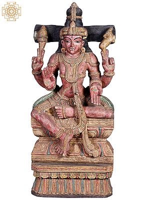 35"  Large Wooden Sitting Lord Shiva