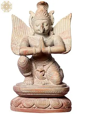 6" Lord Garuda Pink Stone Statue in Namaskar Mudra