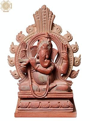 3" Small Pink Stone Lord Ganesha Playing Flute