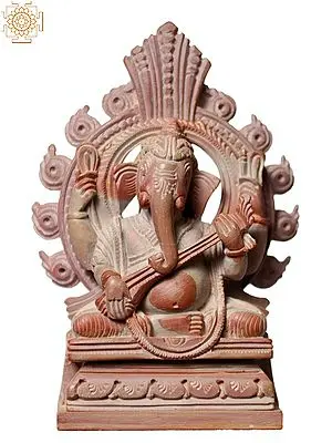 3" Small Pink Stone Lord Ganesha Playing Sitar