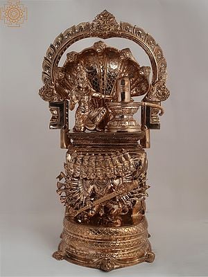 18" Bronze Nagapooshani Amman with Shiva Lingam and Ravana from Swamimalai